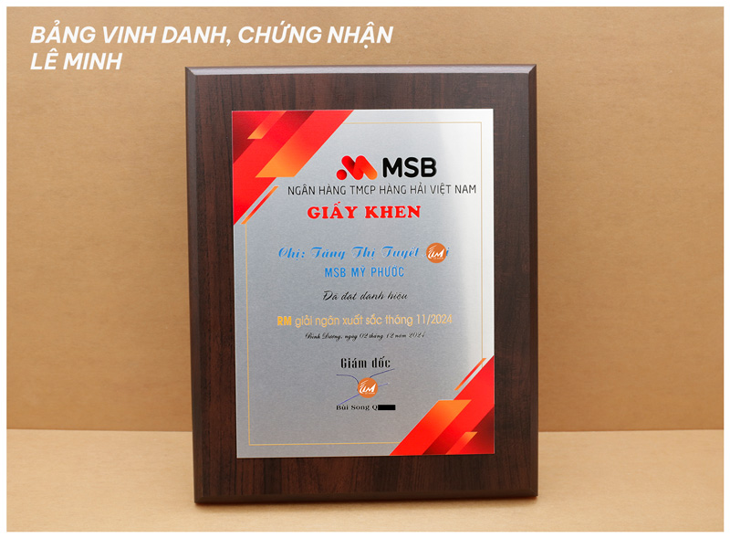 cung cấp bảng vinh danh, bảng chứng nhận, bằng khen