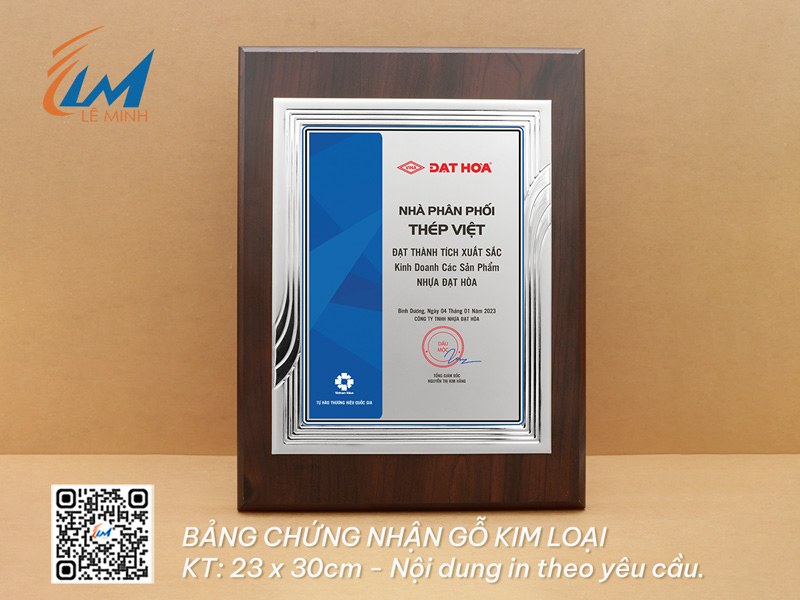 BẢNG CHỨNG NHẬN GỖ MẶT KIM LOẠI