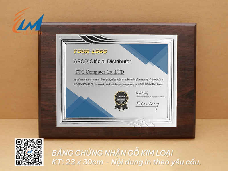 BẢNG CHỨNG NHẬN GỖ MẶT KIM LOẠI