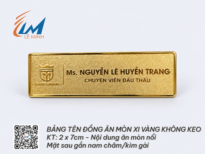 ĐỒNG ĂN MÒN NỔI XI VÀNG KHÔNG PHỦ KEO