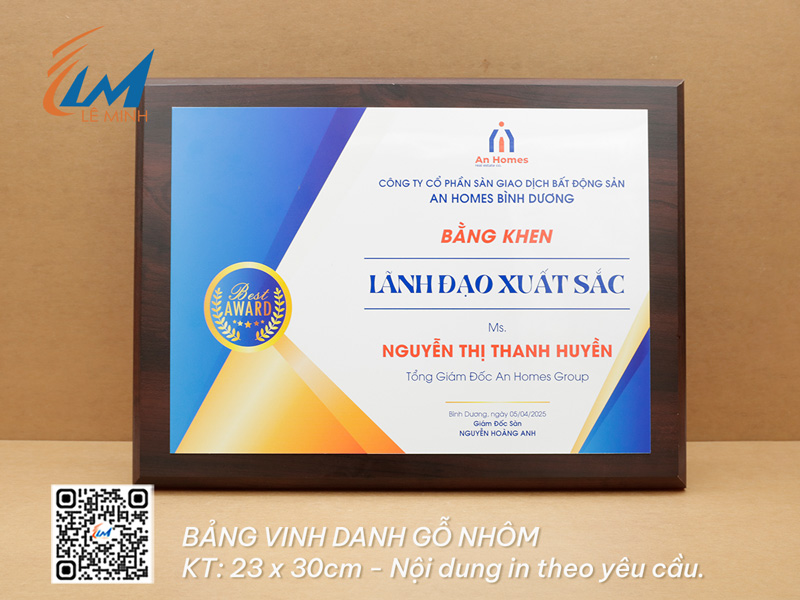 LÀM BẢNG VINH DANH 23CM X 30CM