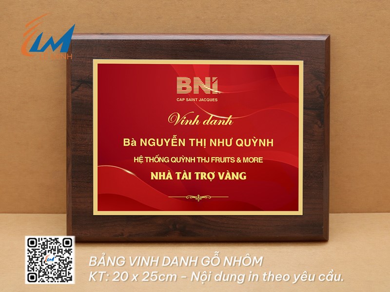 BẢNG VINH DANH 20CM x 25CM