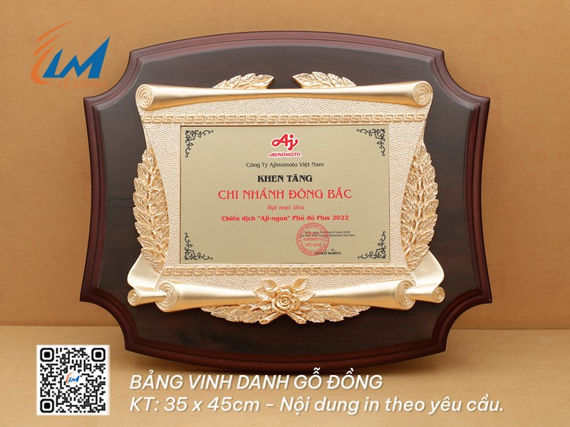 BẢNG VINH DANH GỖ ĐỒNG 35CM X 45CM