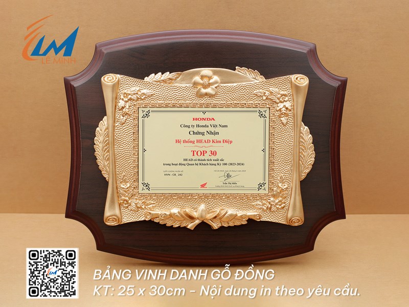 BẢNG VINH DANH GỖ ĐỒNG