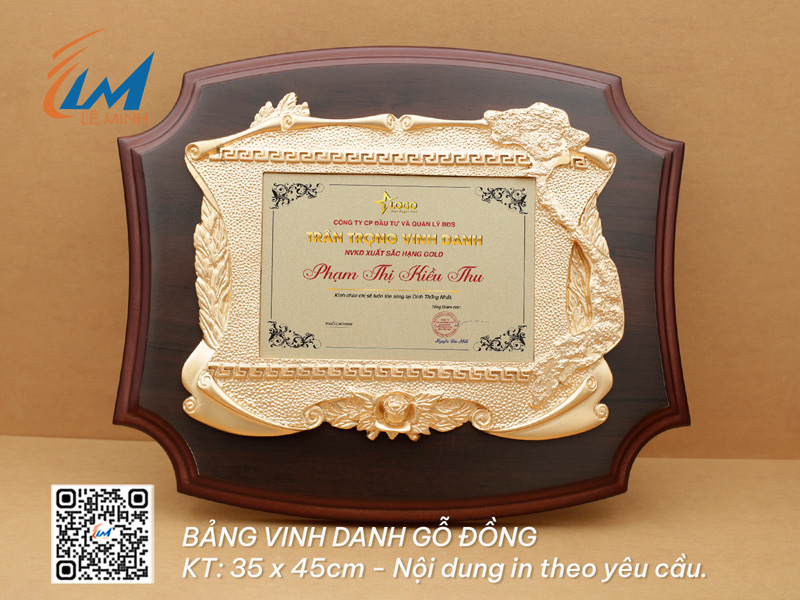 BẢNG VINH DANH GỖ ĐỒNG 35CM X 45CM