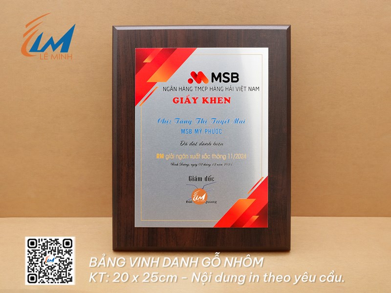 BẢNG VINH DANH 20CM x 25CM