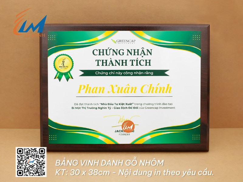 BẢNG VINH DANH 30CM X 38CM